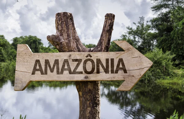 Señal de madera Amazonia —  Fotos de Stock