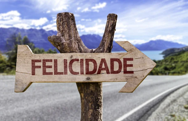 Felicidade segno di legno — Foto Stock