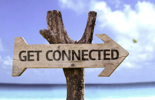 Get connected    wooden sign — Stock Photo, Image