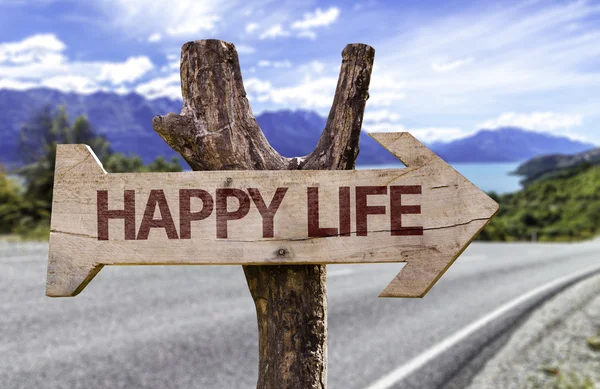 Ευτυχισμένη ζωή ξύλινη πινακίδα — Φωτογραφία Αρχείου