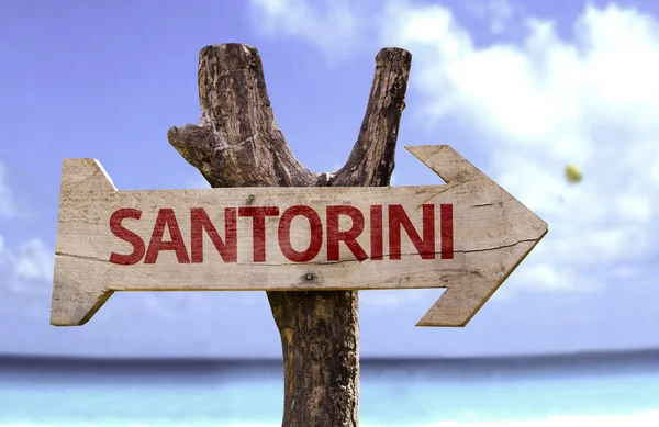 Sinal de madeira Santorini — Fotografia de Stock
