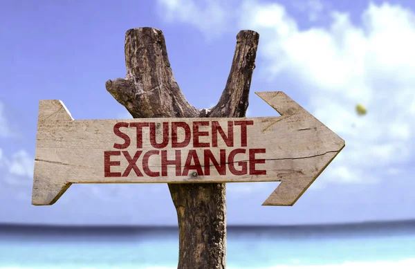 Student exchange   wooden sign — Stock Photo, Image