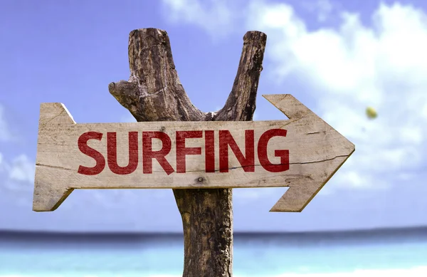 Surfing  wooden sign — Stock Photo, Image