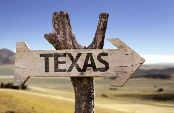 Placa de madeira do Texas com um fundo deserto — Fotografia de Stock