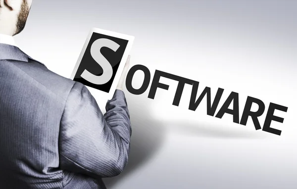 Zakenman met de software van de tekst in de afbeelding van een concept — Stockfoto