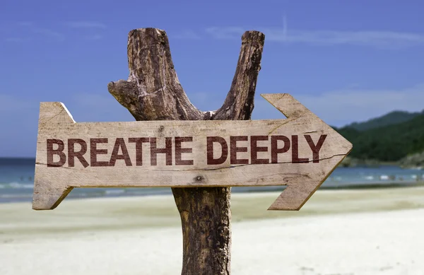 Breathe Deeply    wooden sign — Stock Photo, Image