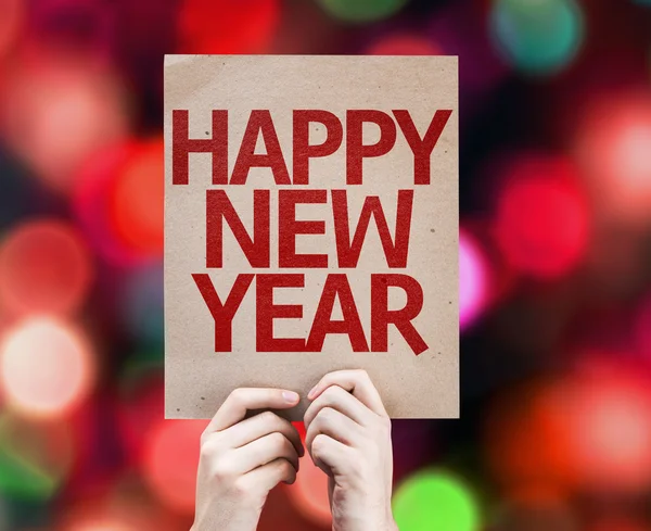 Happy New Year card written on colorful background — Stock Photo, Image