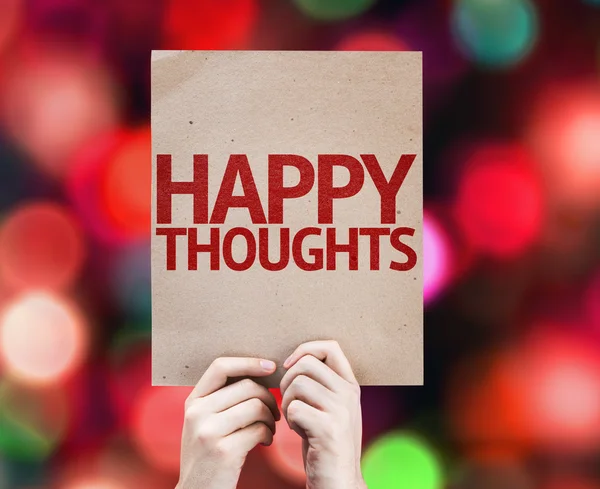 Mutlu düşünceler renkli arka plan üzerinde yazılı — Stok fotoğraf