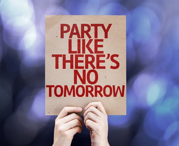 Partij als er van geen morgen geschreven op kleurrijke achtergrond — Stockfoto