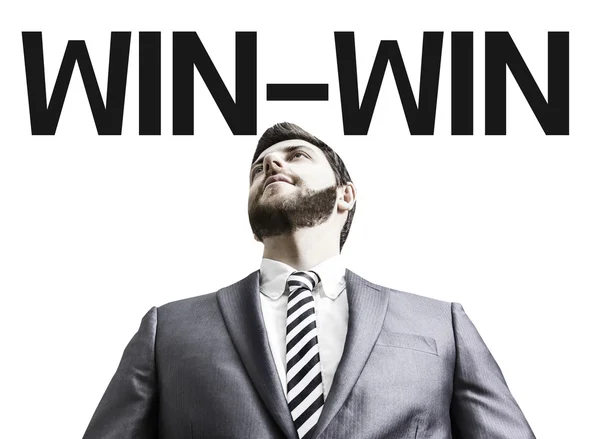 Biznesmen z tekstem Win-Win — Zdjęcie stockowe