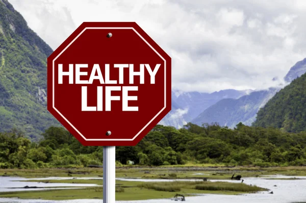 健康的生活写在红色的路标 — 图库照片