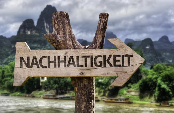 Sustainability (In German) wooden sign — Stock Photo, Image