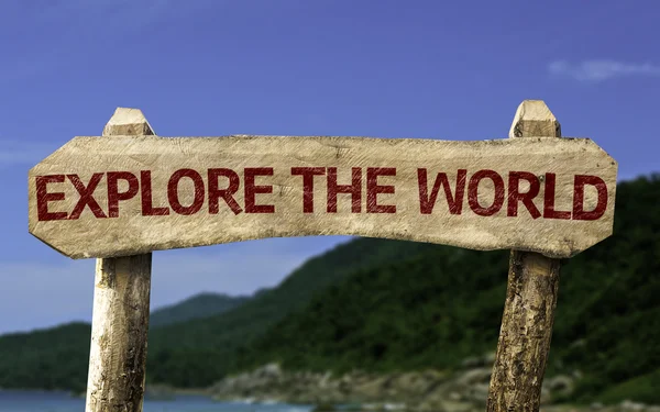 Explore the World wooden sign — Stock Photo, Image