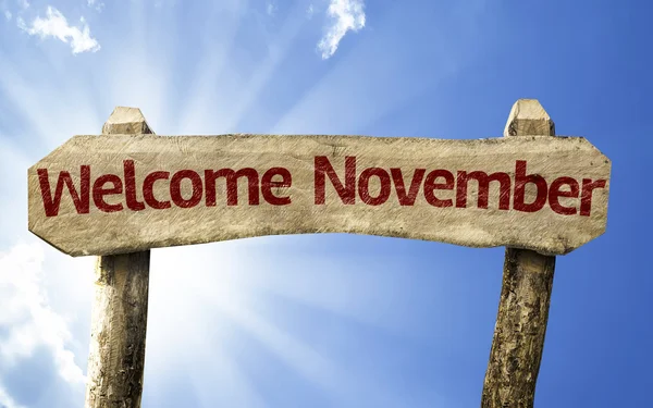 Welkom November houten teken — Stockfoto
