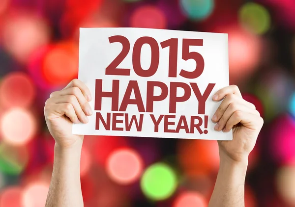 2015 Felice anno nuovo carta con luci sfocate — Foto Stock