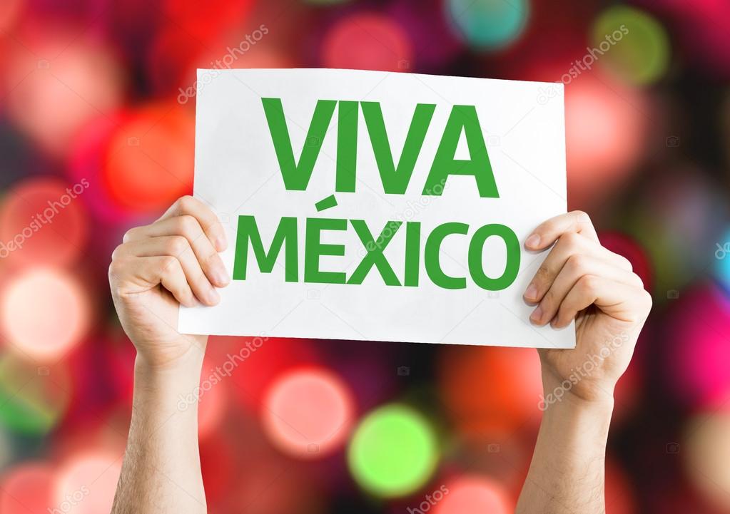 Viva Mexico card with colorful background with defocused lights