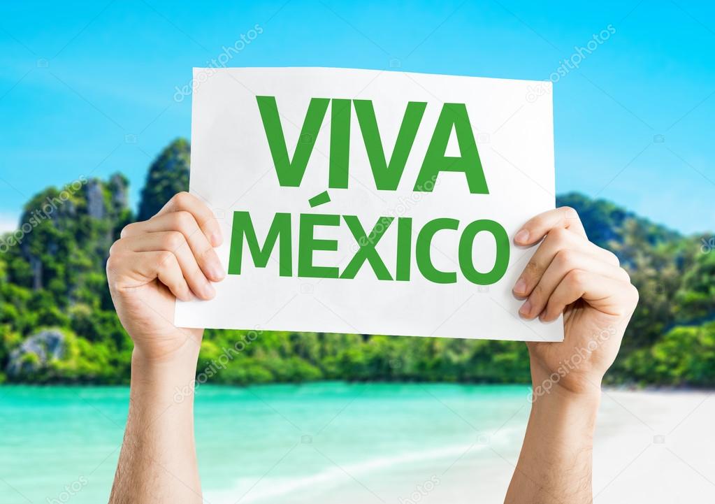 Viva Mexico card with a beach on background