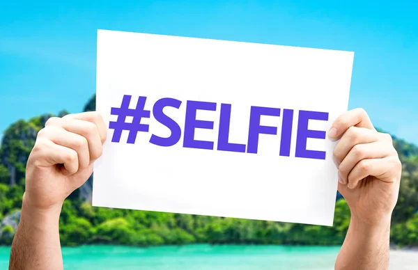 Selfie.Text op kaart — Stockfoto