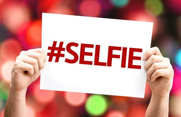 Selfie.Text no cartão — Fotografia de Stock