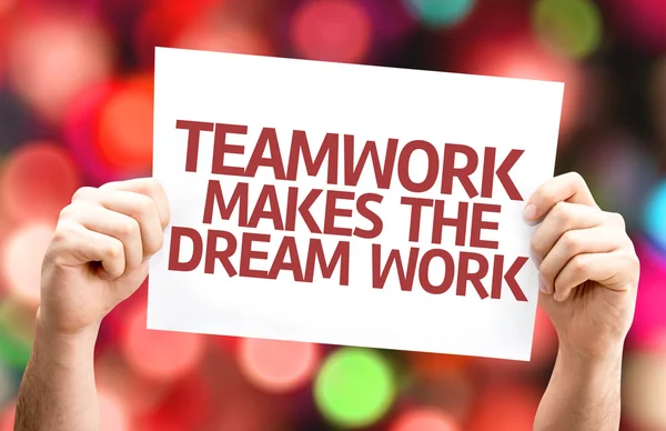 Trabalho em equipe faz o cartão Dream Work — Fotografia de Stock