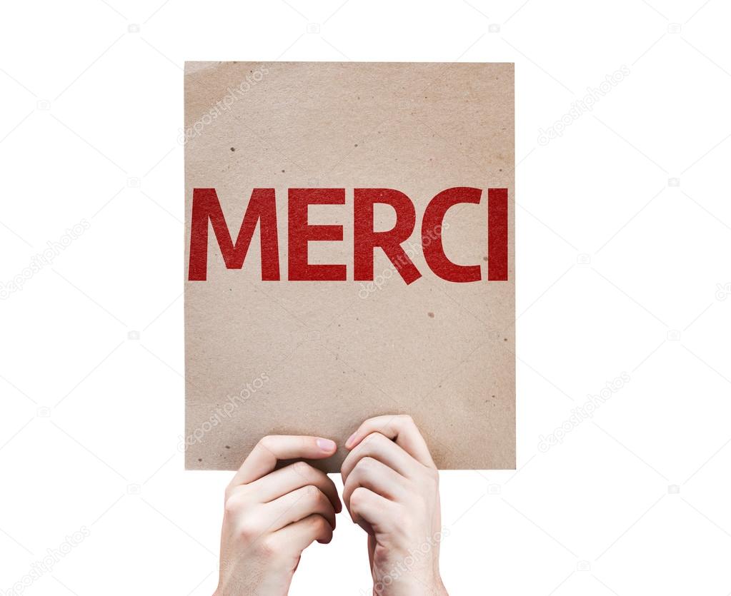 Tarjeta de agradecimiento (en francés) fotografía de stock