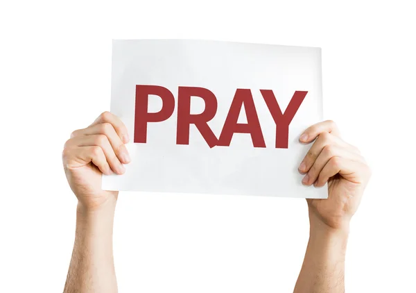 Pray card in hands — Stock Photo, Image