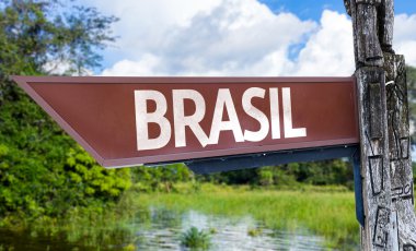 Brazil (in Portuguese) wooden sign clipart