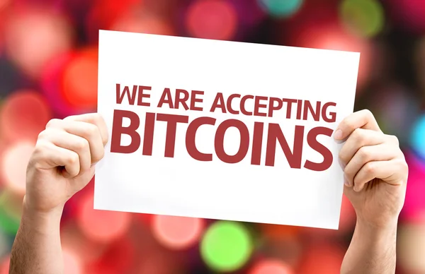 We Are Accepting Bitcoins card — Stock Photo, Image