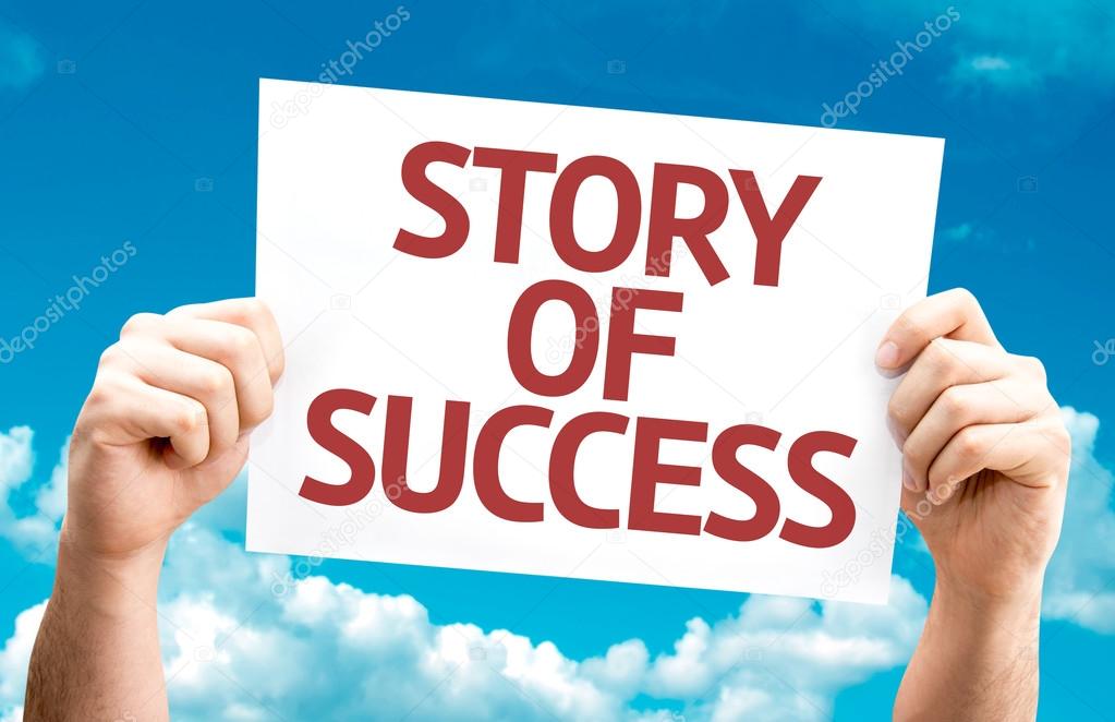 Hands holding story of success card