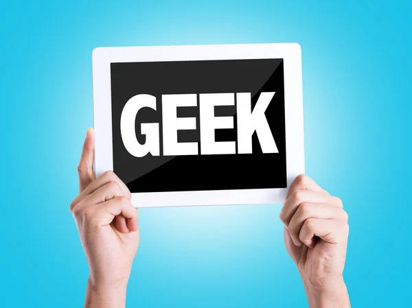 Tablet pc with text Geek — Stock Photo, Image