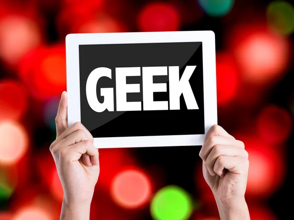 Tablet pc with text Geek — Stock Photo, Image