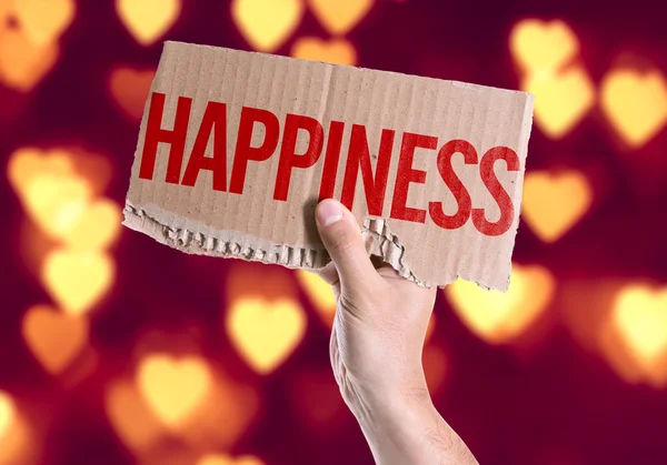 Cartão de felicidade na mão — Fotografia de Stock