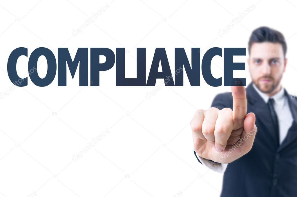 Man with  text: Compliance