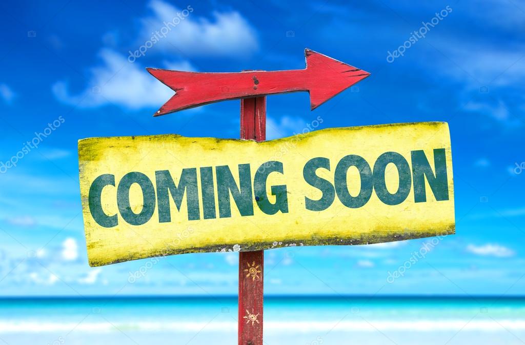 Coming Soon text sign with beach background