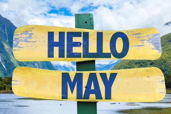 Hello May wooden sign — Stock Photo, Image