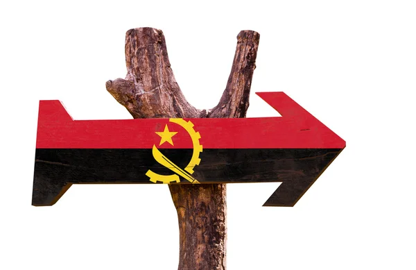 Holzschild mit Angola-Flagge — Stockfoto