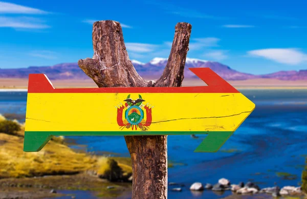 Holzschild der Bolivianischen Flagge — Stockfoto