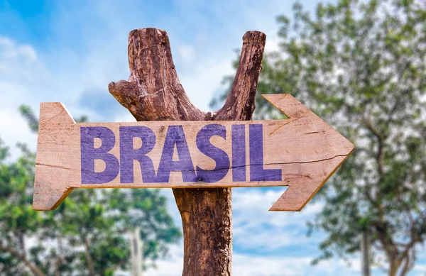 Βραζιλία ξύλινη πινακίδα — Φωτογραφία Αρχείου