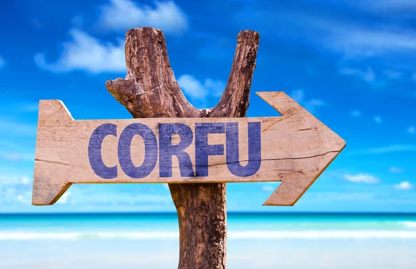 Corfu houten teken — Stockfoto