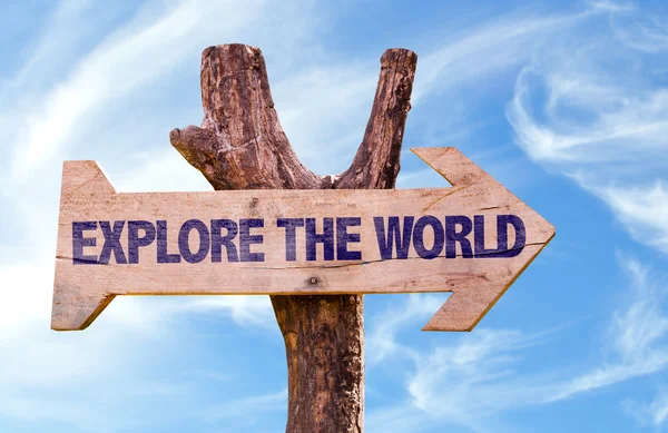 Explore the World wooden sign — Stock Photo, Image