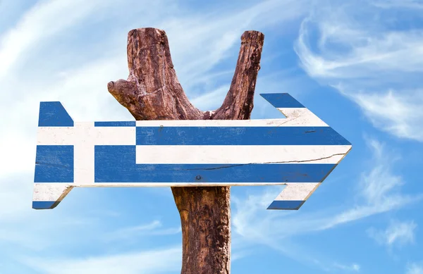 Holzschild mit griechischer Flagge — Stockfoto