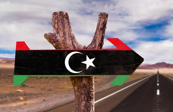 Σημαία της Λιβύης ξύλινη πινακίδα — Φωτογραφία Αρχείου