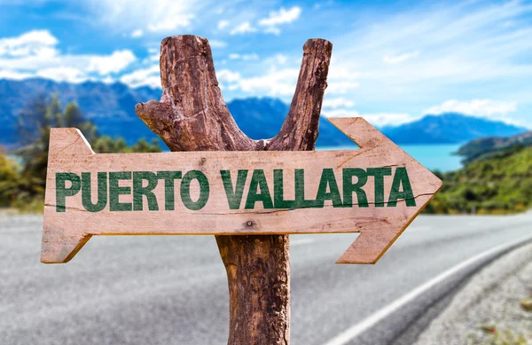 Señal de madera de Puerto Vallarta — Foto de Stock