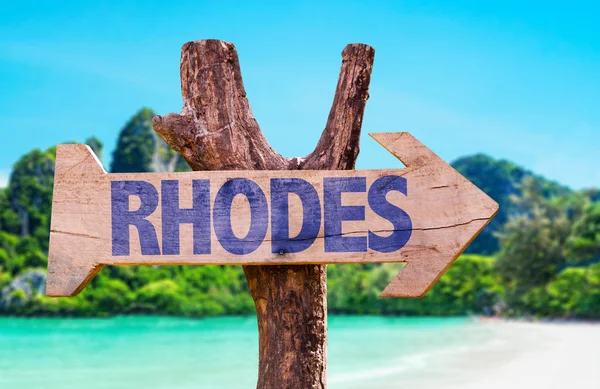 Rhodes-Holzschild — Stockfoto