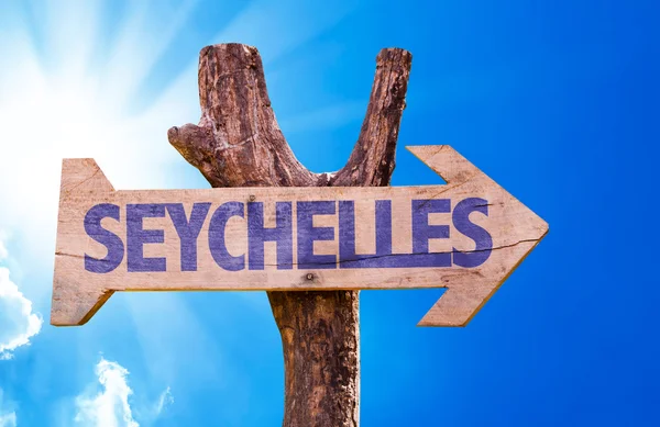 Seychellen Holzschild — Stockfoto
