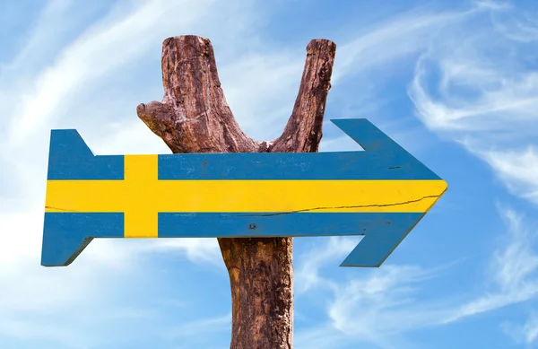Suécia sinal de madeira — Fotografia de Stock