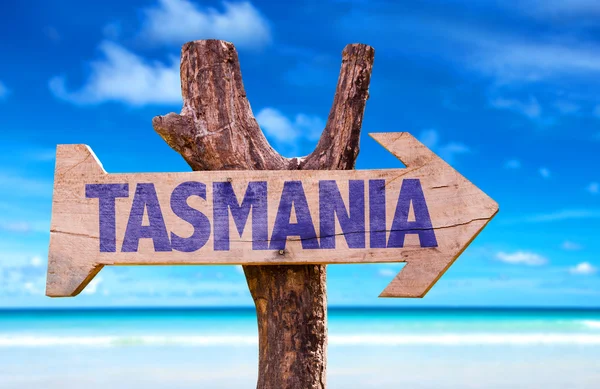 Tasmânia sinal de madeira — Fotografia de Stock