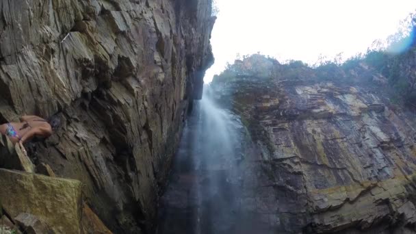 People enjoying the Waterfall — Stock Video