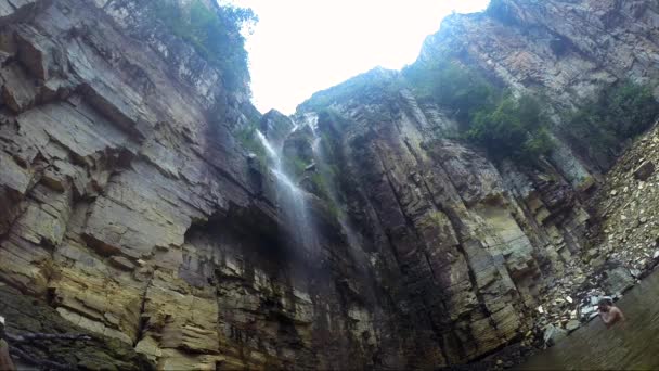 People enjoying the Waterfall — Stock Video