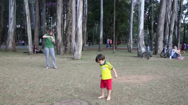 Padre e hijo juegan fútbol — Vídeos de Stock